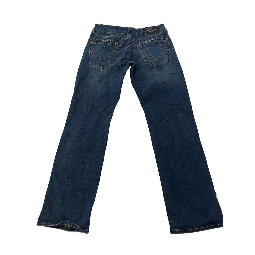 True Religion Jeans Mens 32x31 Blue Straight Flap Denim Western Stretch